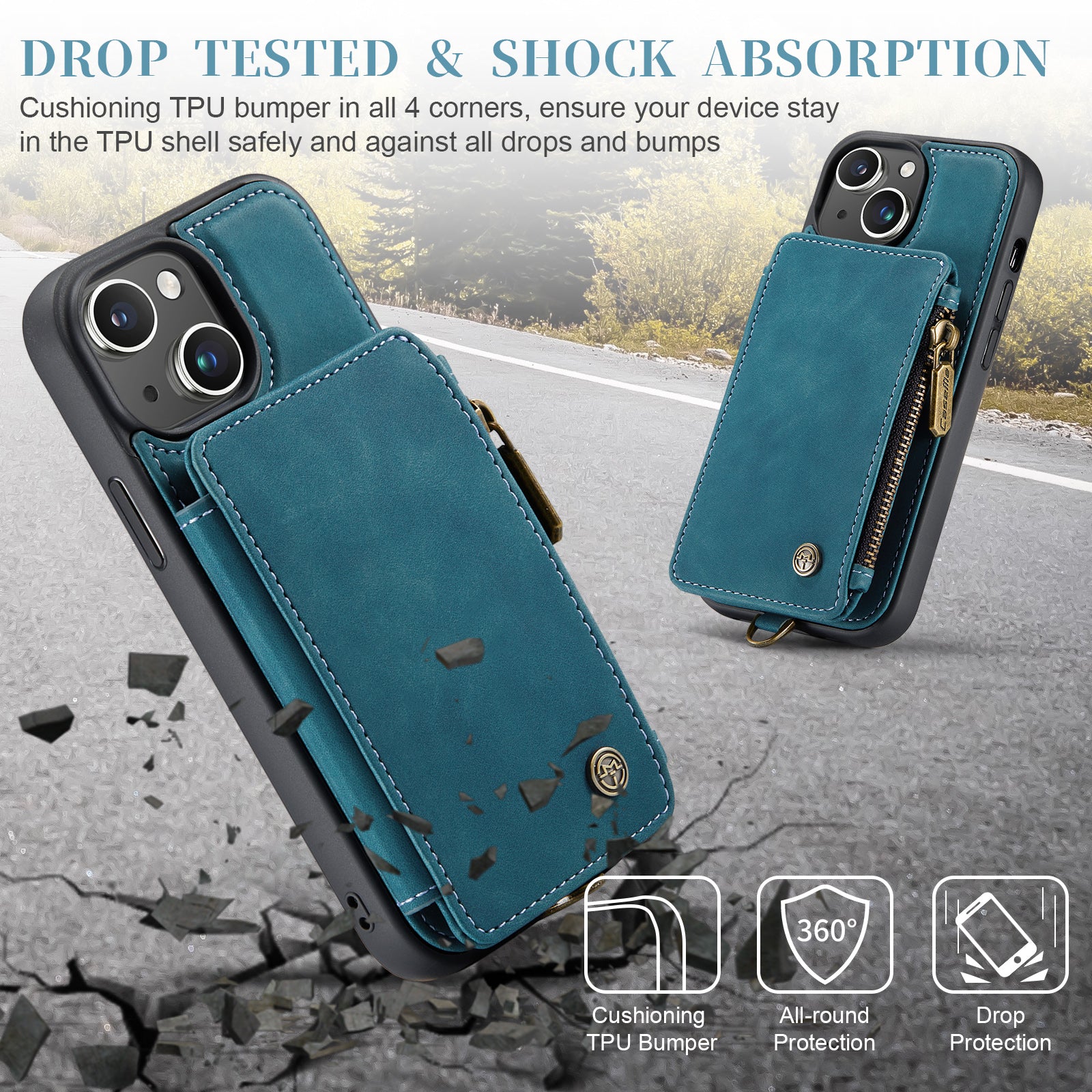 CASEME C20 Series for iPhone 13 mini 5.4 inch Zipper Pocket Kickstand Phone Case RFID Blocking PU Leather Coated TPU Wallet Cover with Strap CASEME C20 Series for iPhone 13 mini 5.4 inch Zipper Pocket Kickstand Phone Case RFID Blocking PU Leather Coated TPU Wallet Cover with Strap